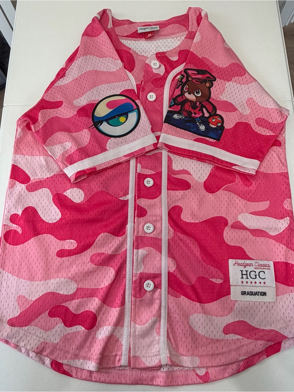 Headgear Classics Kanye West Graduation Baseball Jersey Pink Camo Men's Size S - Picture 12 of 14
